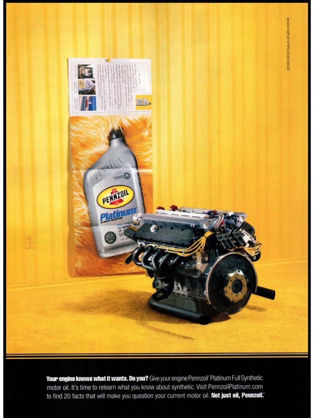 2006 Pennzoil Platinum Motor Oil Vintage Print Ad Car Engine Man Cave Wall Art